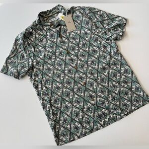 NWT Tommy Bahama Men’s L Silk Blend Camp Shirt Deep Water Diamond Green Black